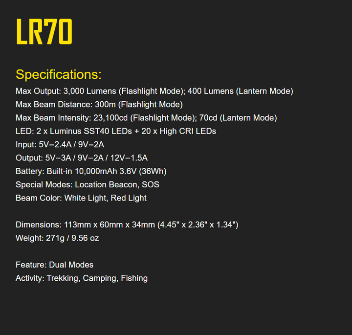 Nitecore LR70 3-in-1 Rechargeable Lantern Flashlight