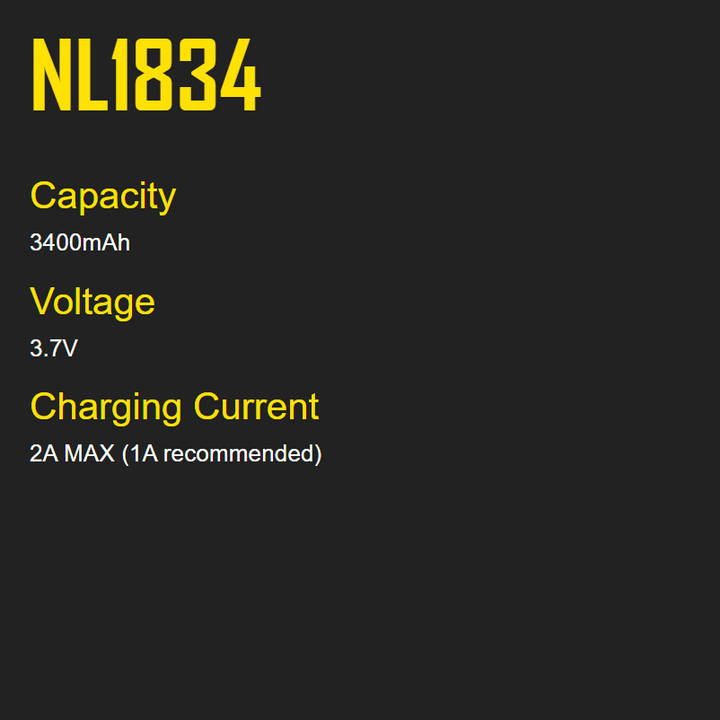Nitecore NL1834 High-Performance Li-ion Rechargeable Battery