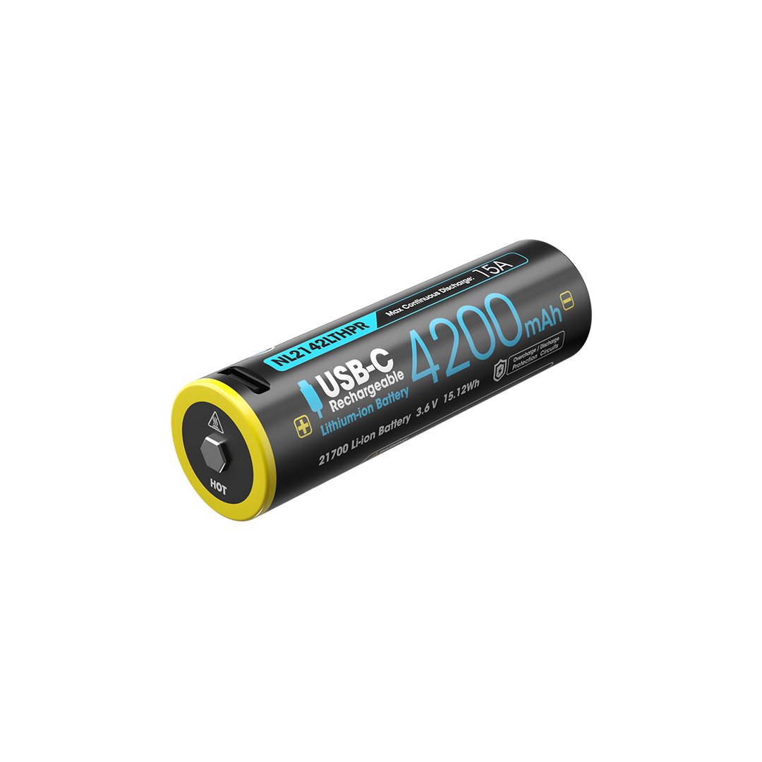 Nitecore NL2142LTHPR 21700 Li-ion Battery, Low Temperature, USB-C Rechargeable, 3.6V 4200mAh