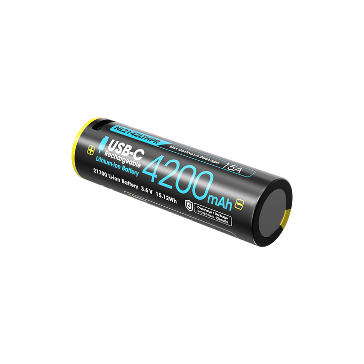 Nitecore NL2142LTHPR 21700 Li-ion Battery, Low Temperature, USB-C Rechargeable, 3.6V 4200mAh