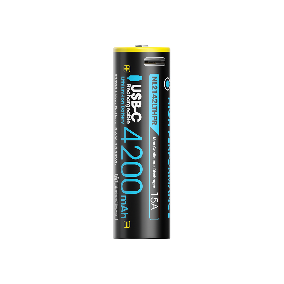 Nitecore NL2142LTHPR 21700 Li-ion Battery, Low Temperature, USB-C Rechargeable, 3.6V 4200mAh