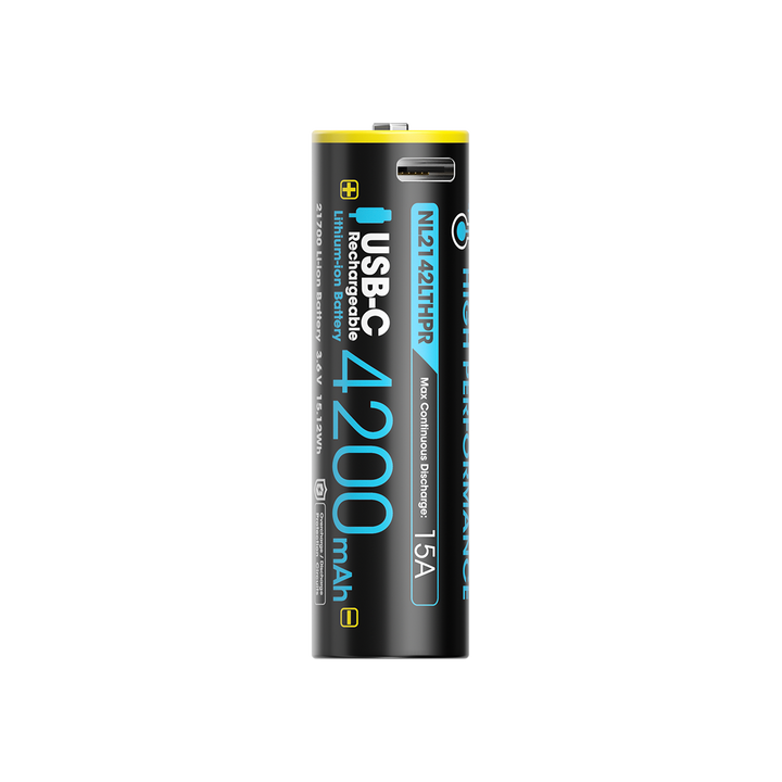 Nitecore NL2142LTHPR 21700 Li-ion Battery, Low Temperature, USB-C Rechargeable, 3.6V 4200mAh