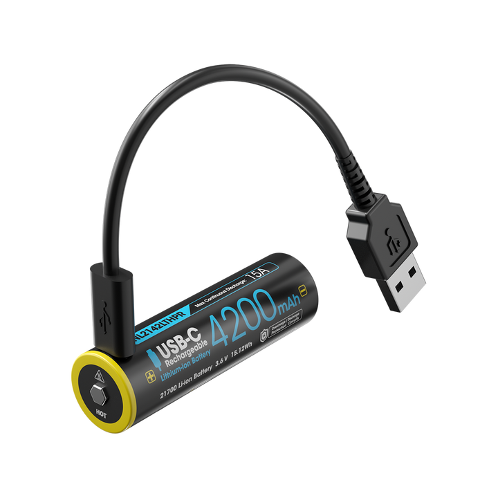 Nitecore NL2142LTHPR 21700 Li-ion Battery, Low Temperature, USB-C Rechargeable, 3.6V 4200mAh