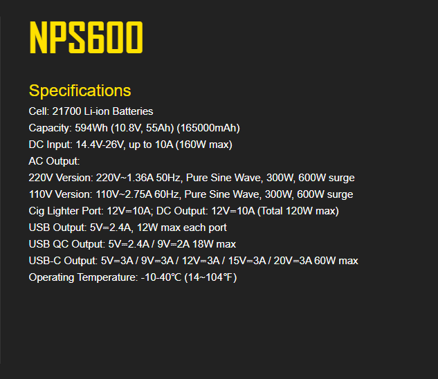 Nitecore NPS600 Portable Outdoor Power Station, 600Wh