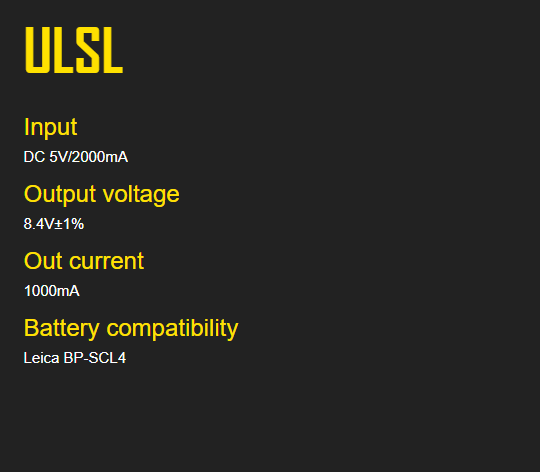 Nitecore ULSL Dual Slot USB Charger for Leica BP-SCL4 Series Batteries