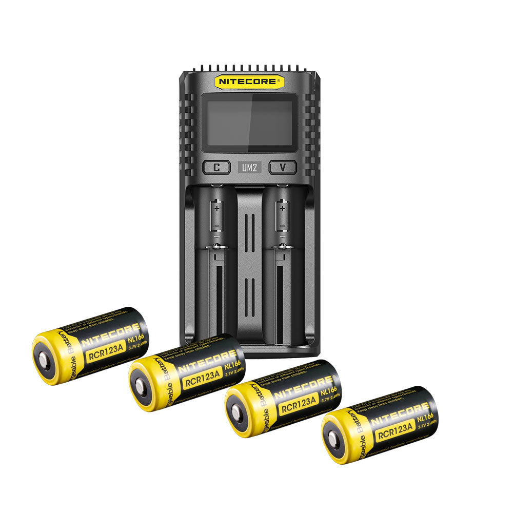 Nitecore UM2NL166 Battery & Charger Combo, 1x UM2 & 4x NL166 CR123A Batteries